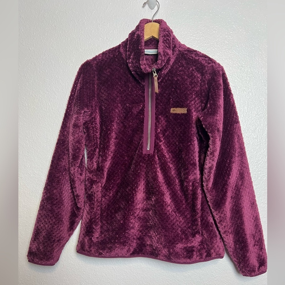 Columbia 1/2 Zip Fleece Pullover Burgundy Medium - Picture 2 of 8